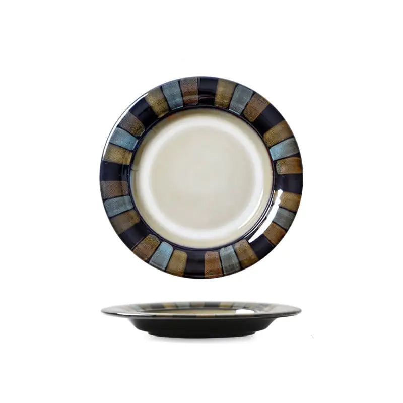 Creative Japanese Retro Ceramic Flat Plate Tableware