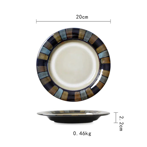 Creative Japanese Retro Ceramic Flat Plate Tableware